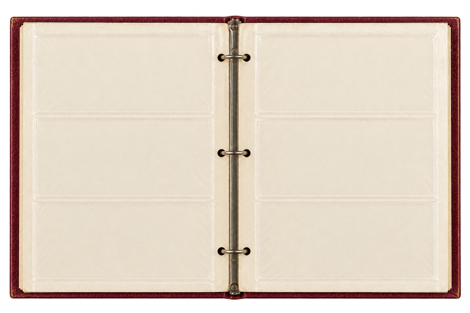 Open vintage three-ring photo album